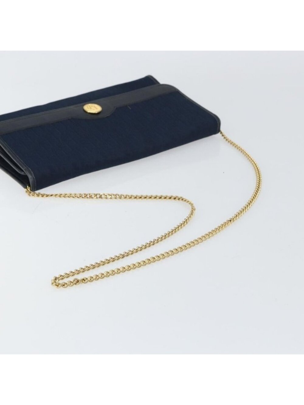 Authentic Christian Dior Trotter Canvas Chain Shoulder Bag Navy Gold - Picture 14 of 16